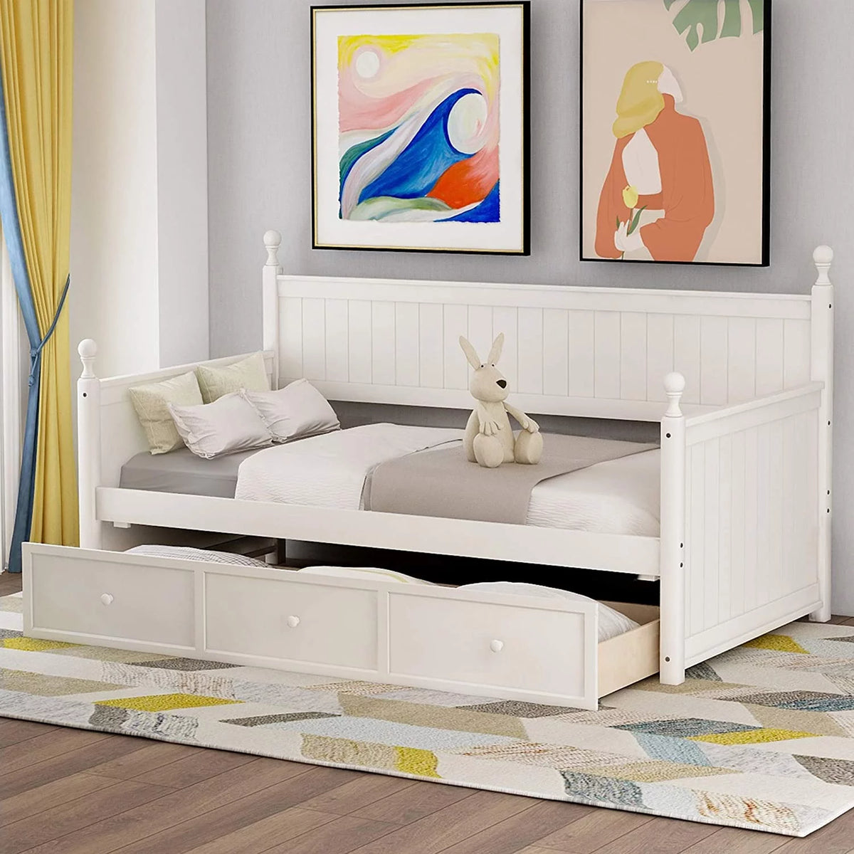 White Wood Daybed with Drawers B904