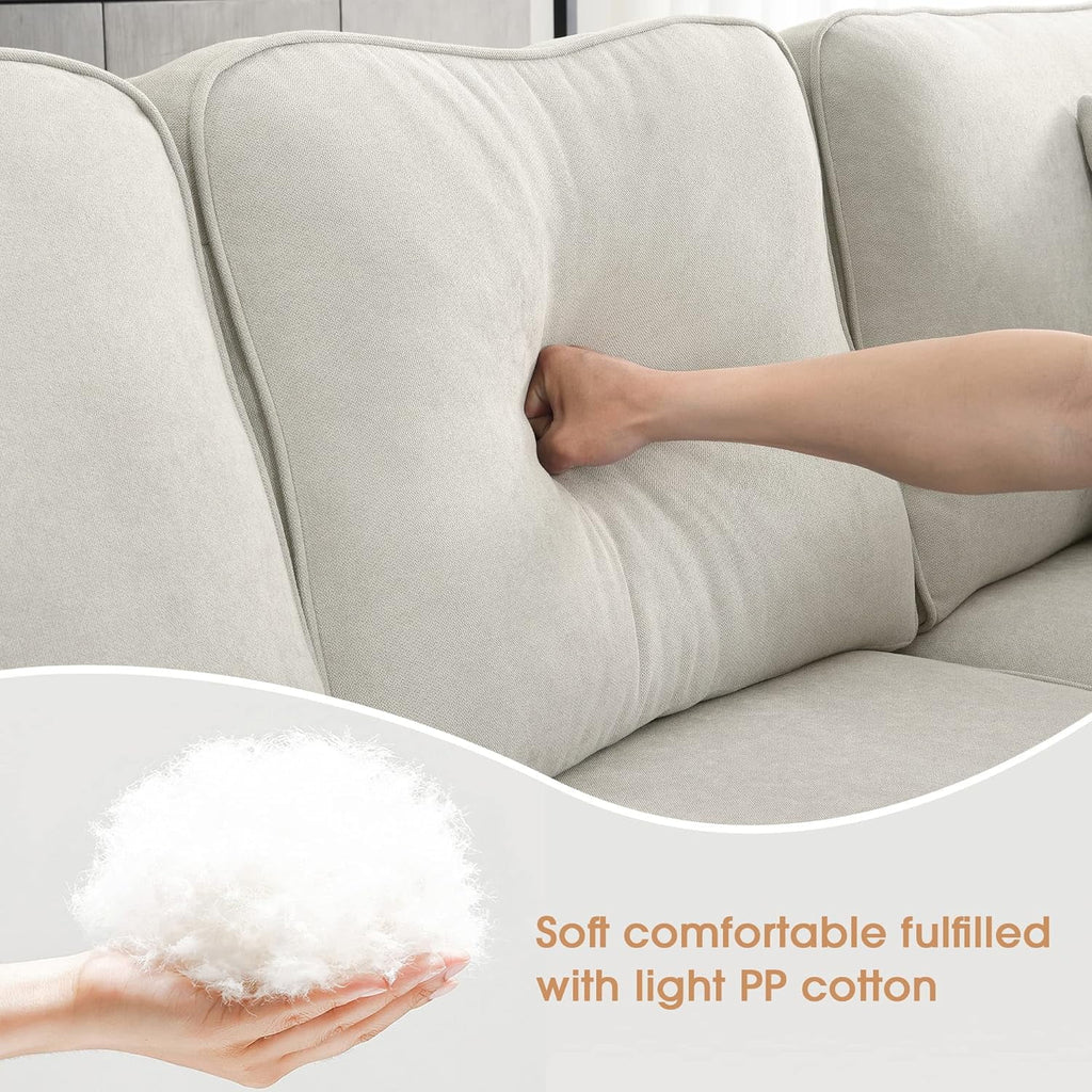 Beige 7-Seat U Shape Fabric Sectional Sofa with 3 Pillows D4027