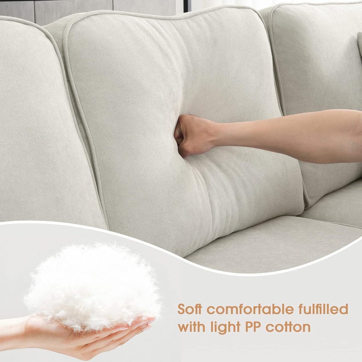Beige 7-Seat U Shape Fabric Sectional Sofa with 3 Pillows D4027