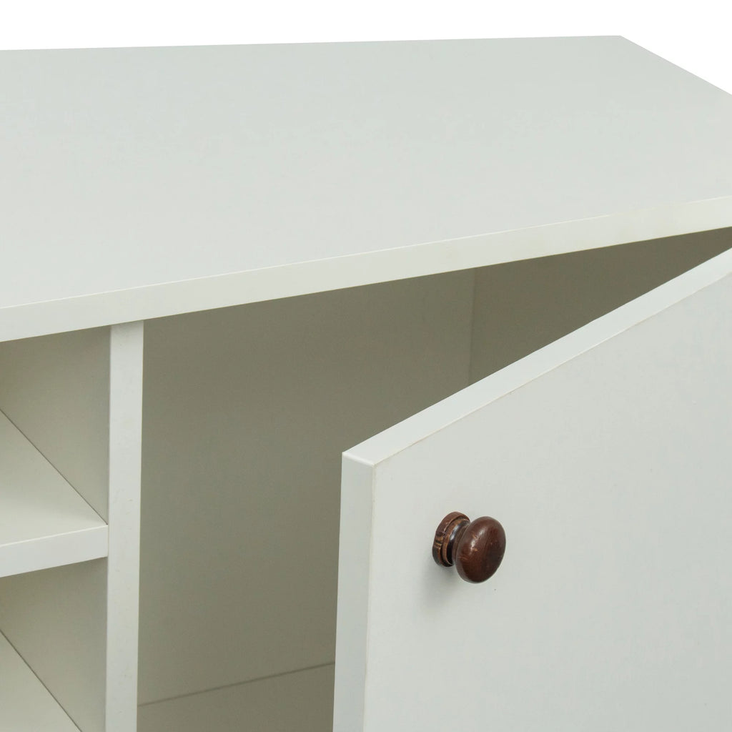 White Particle Board TV Stand with Storage and 2 Shelves F82002