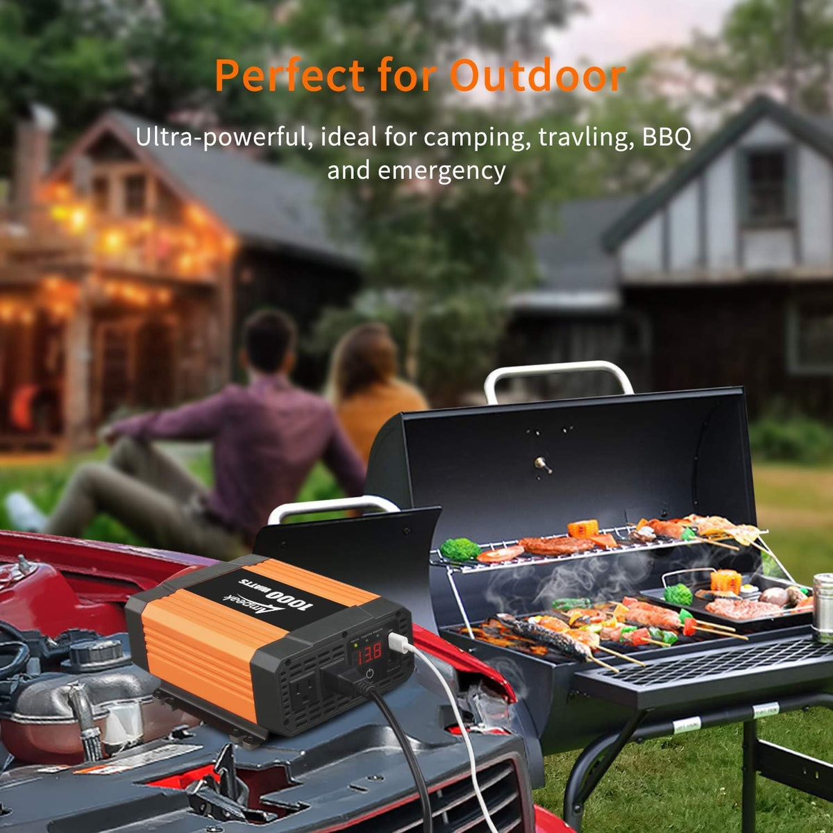2000W 12V to 110V Power Inverter with 3AC Outlets and USB P8410