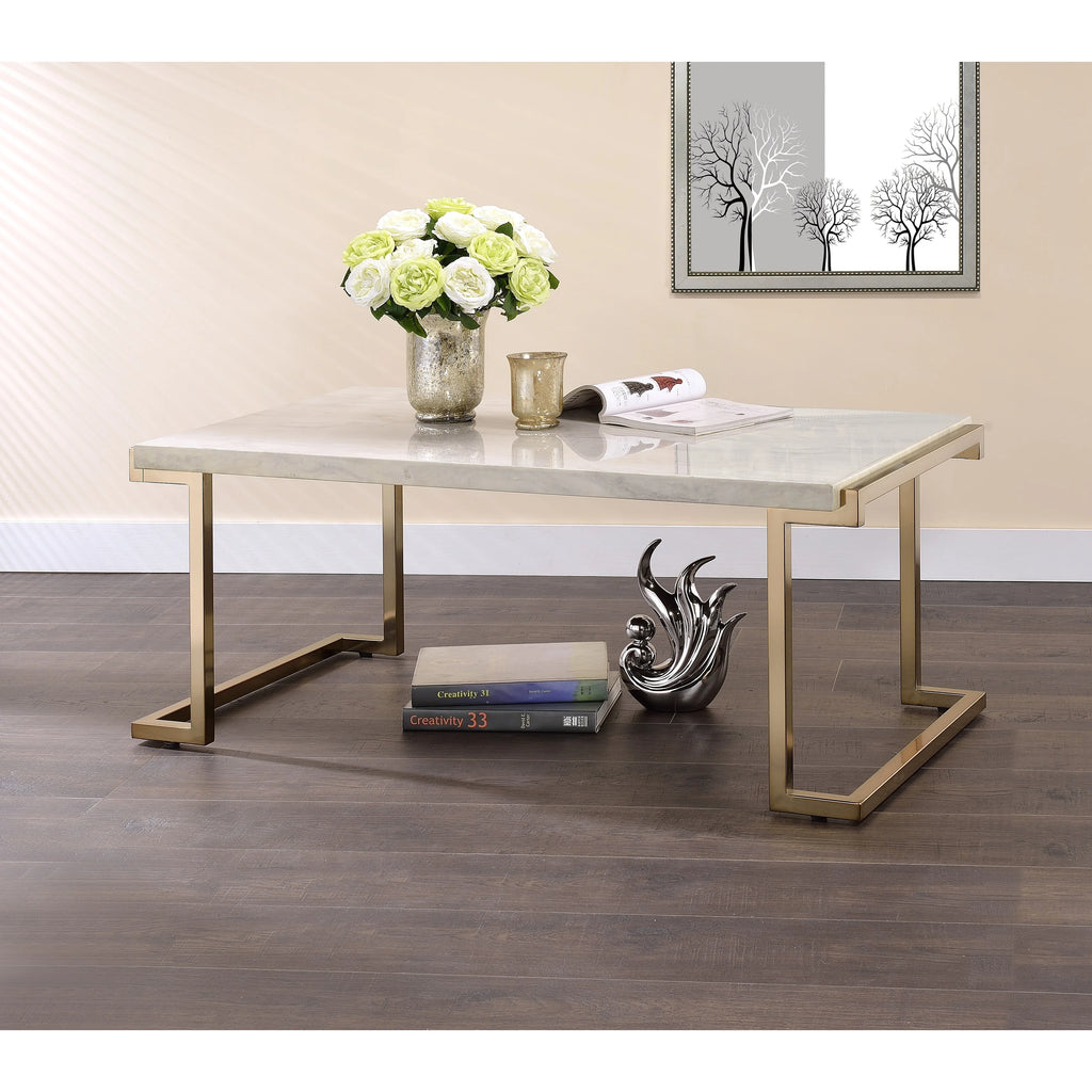 Faux Marble Champagne Sled Base Coffee Table T712