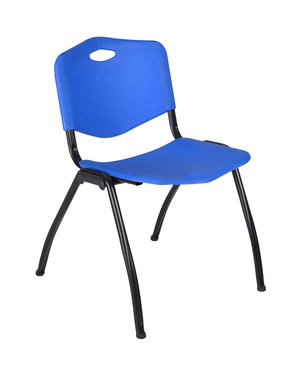 Mocha Walnut Square Breakroom Table with 4 Blue Stack Chairs S676