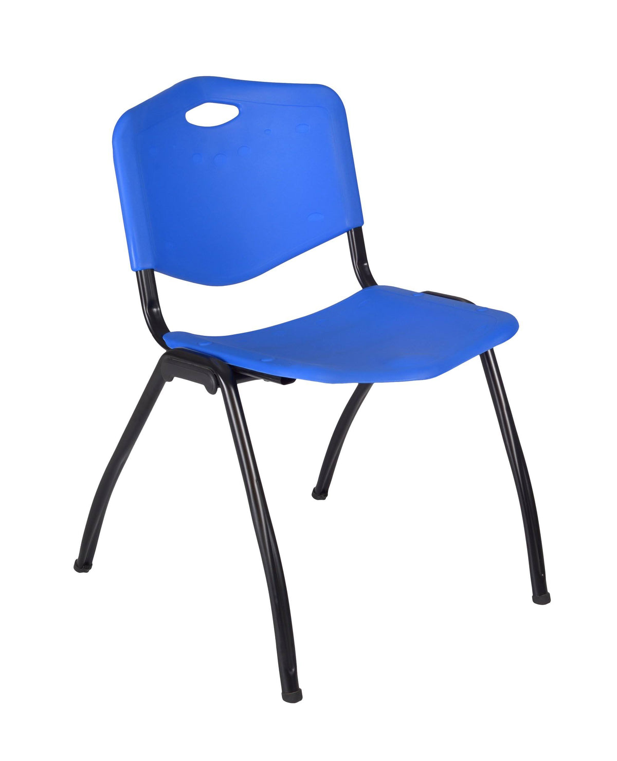 Mocha Walnut Square Breakroom Table with 4 Blue Stack Chairs S676
