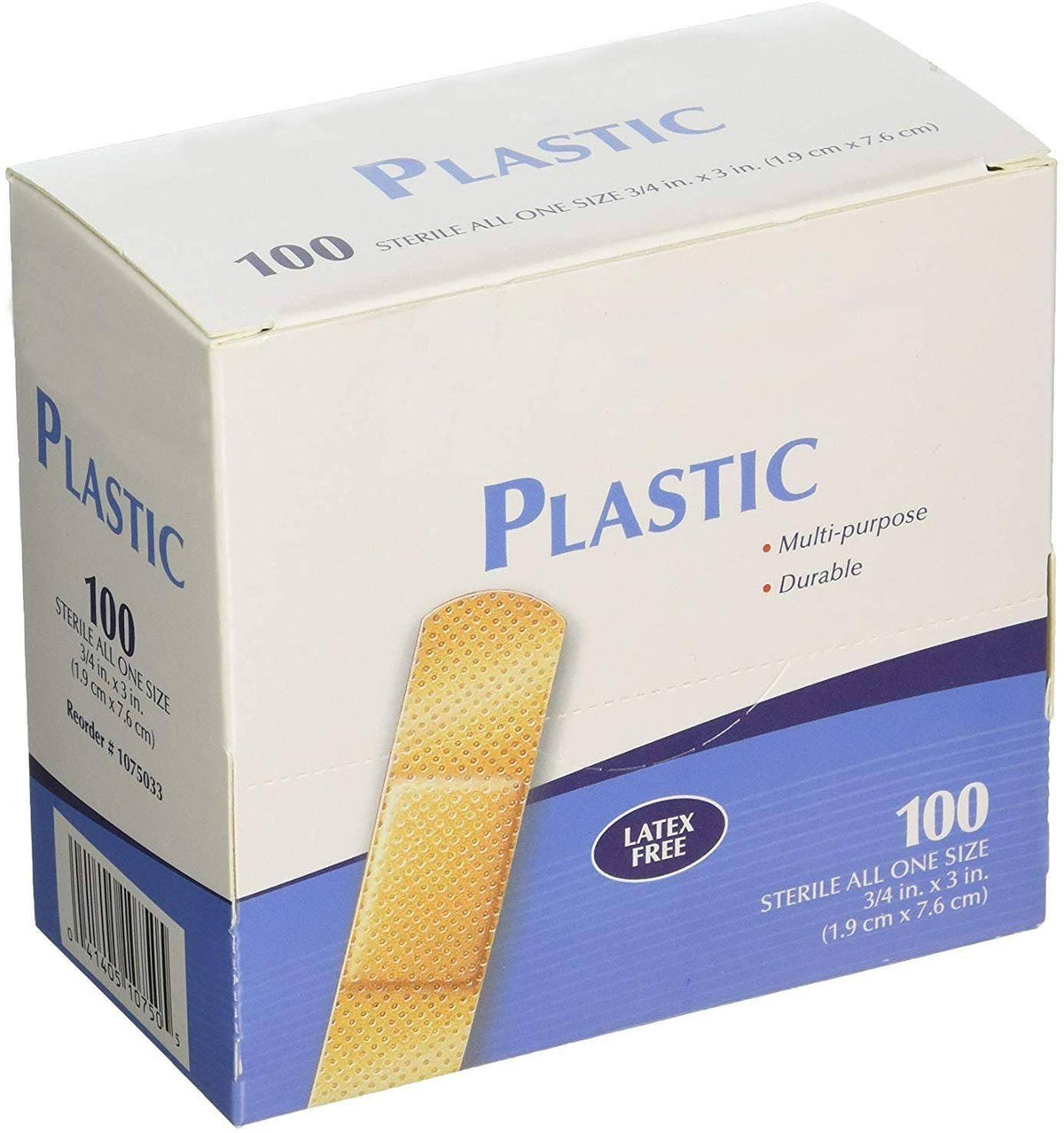 Adhesive Bandages, Case of 1200 Plastic Bandages 3/4x22 x 3x22, Sterile with Non-Adherent Pad O482622