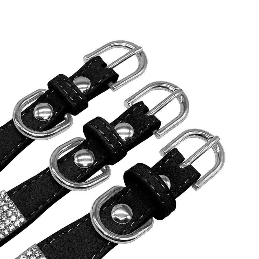 Rhinestone Soft Suede Leather Dog Collar A748