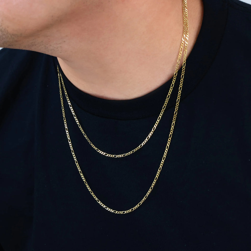 10k Yellow Gold Solid Figaro Chain Link Pendant Necklace 16" - 24" I566202