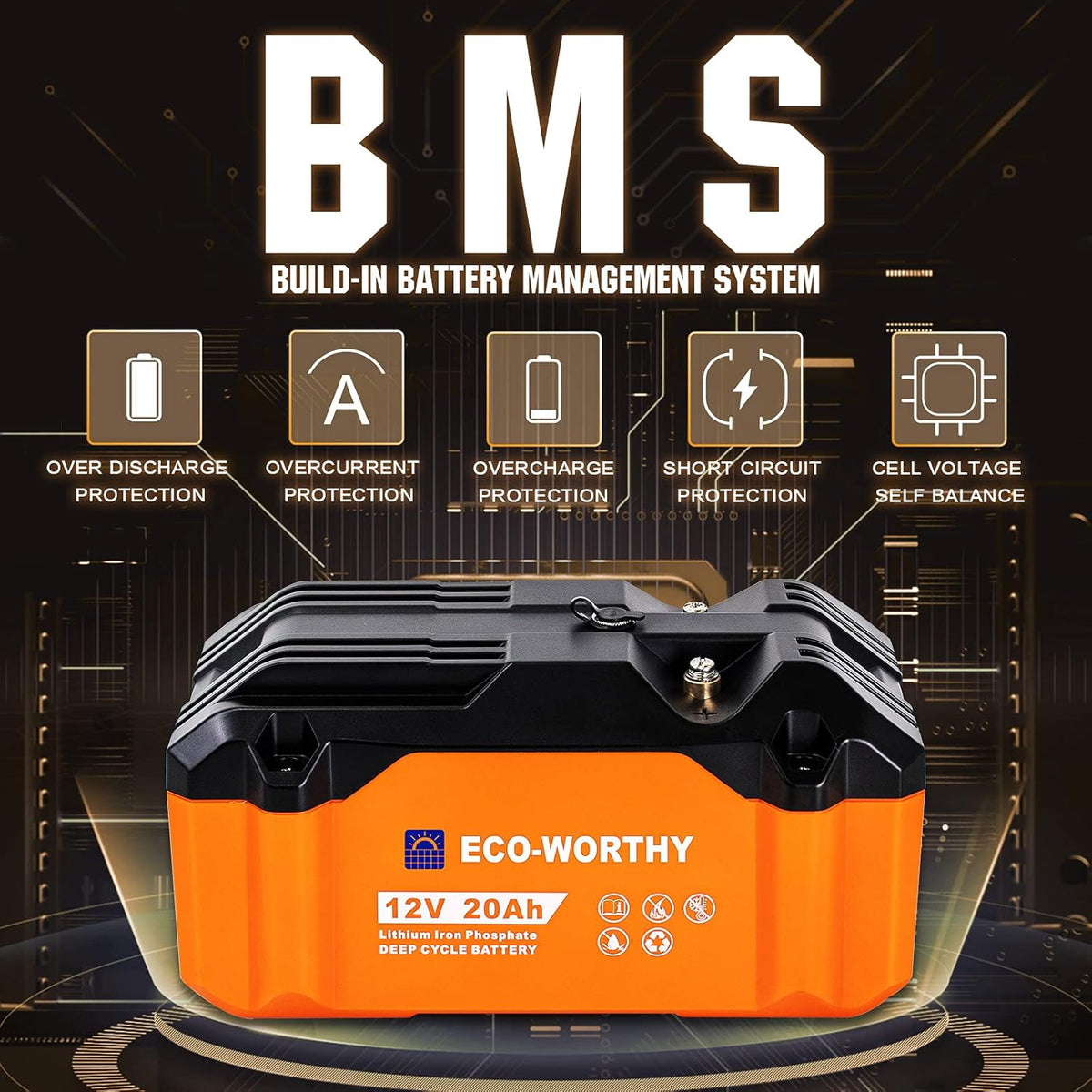 Portable 12V 20Ah LiFePO4 Deep Cycle Rechargeable Battery with Built-in BMS J103567