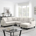 Beige 7-Seat U Shape Fabric Sectional Sofa with 3 Pillows D4027