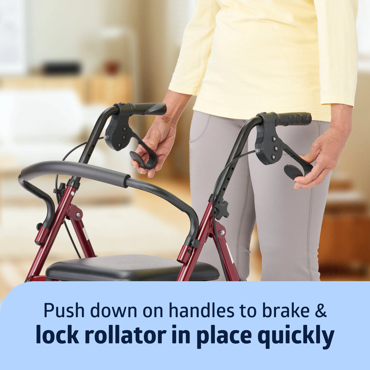 Folding Steel Rollator Walker 6 Wheels 350lb Capacity Burgundy Red S331