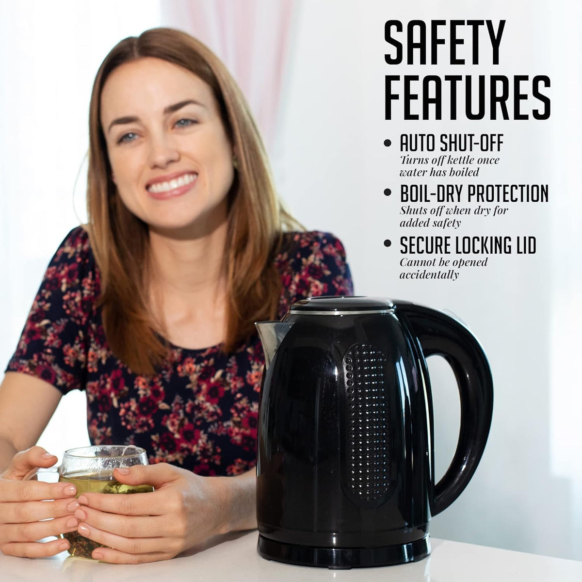 Portable Electric Kettle 1.7 Liter Double Wall Stainless Steel Black S46327