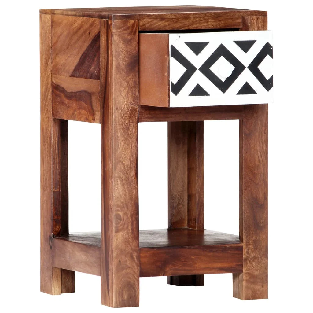 Sheesham Wood Nightstand with Storage Drawer and Bottom Shelf D176