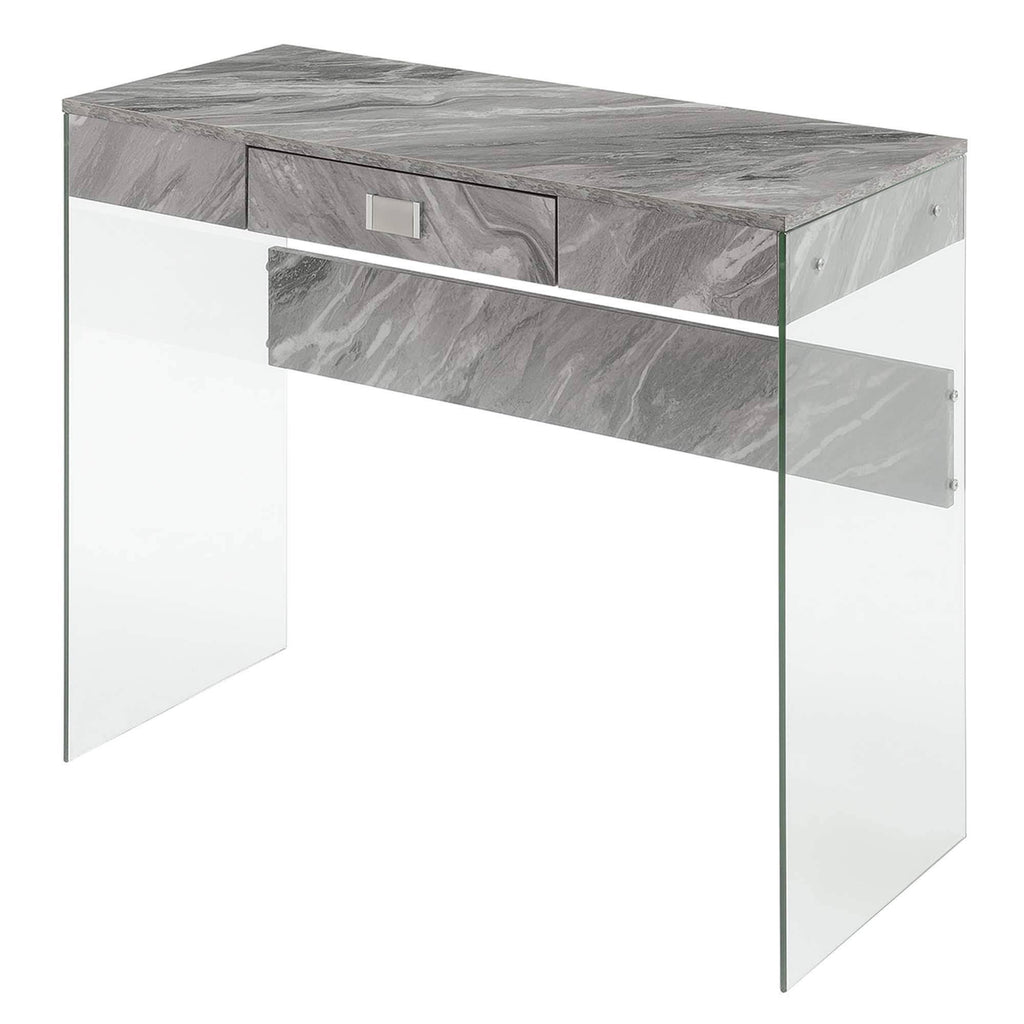 36 in. Glass Desk Gray Marble J787402