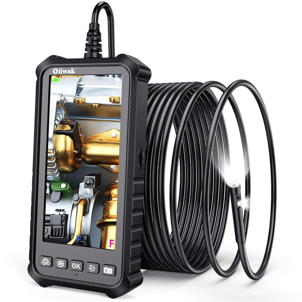 Dual Lens Endoscope Camera 1080P 5.18 IPS Screen 5mm IP67 Waterproof with 7 LED Lights 32GB Card 16.5FT Y136