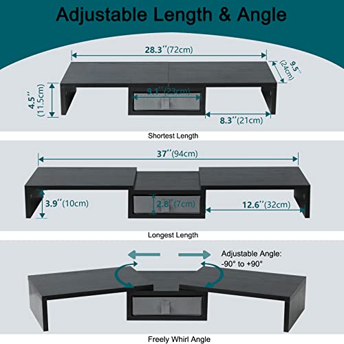 Dual Monitor Stand Riser with Drawer Adjustable (Rustic Brown) V229311