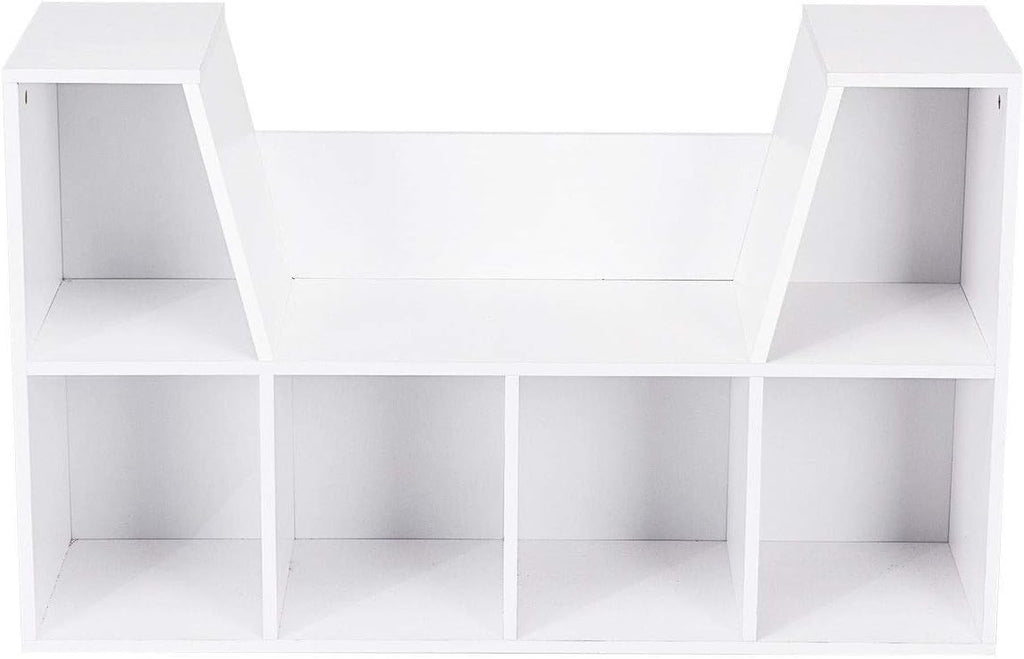 6-Cubby Kid Storage Bookcase Cushioned Reading Nook Bench I96147