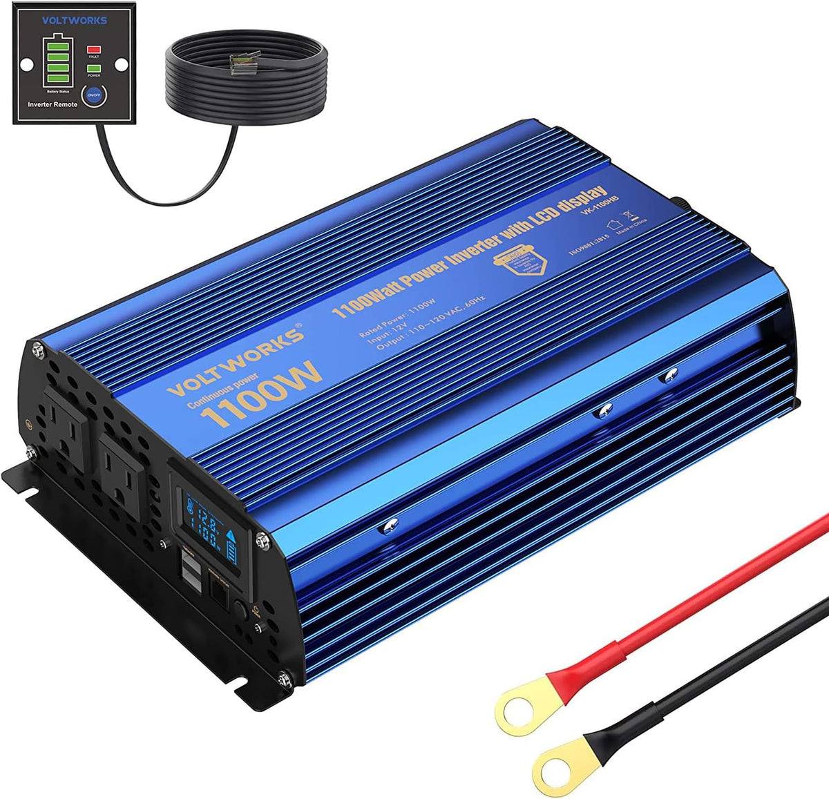 1100 watt Modified Sine Wave Power Inverter with LCD Display Remote Control 2AC Outlets Dual USB Ports P8435