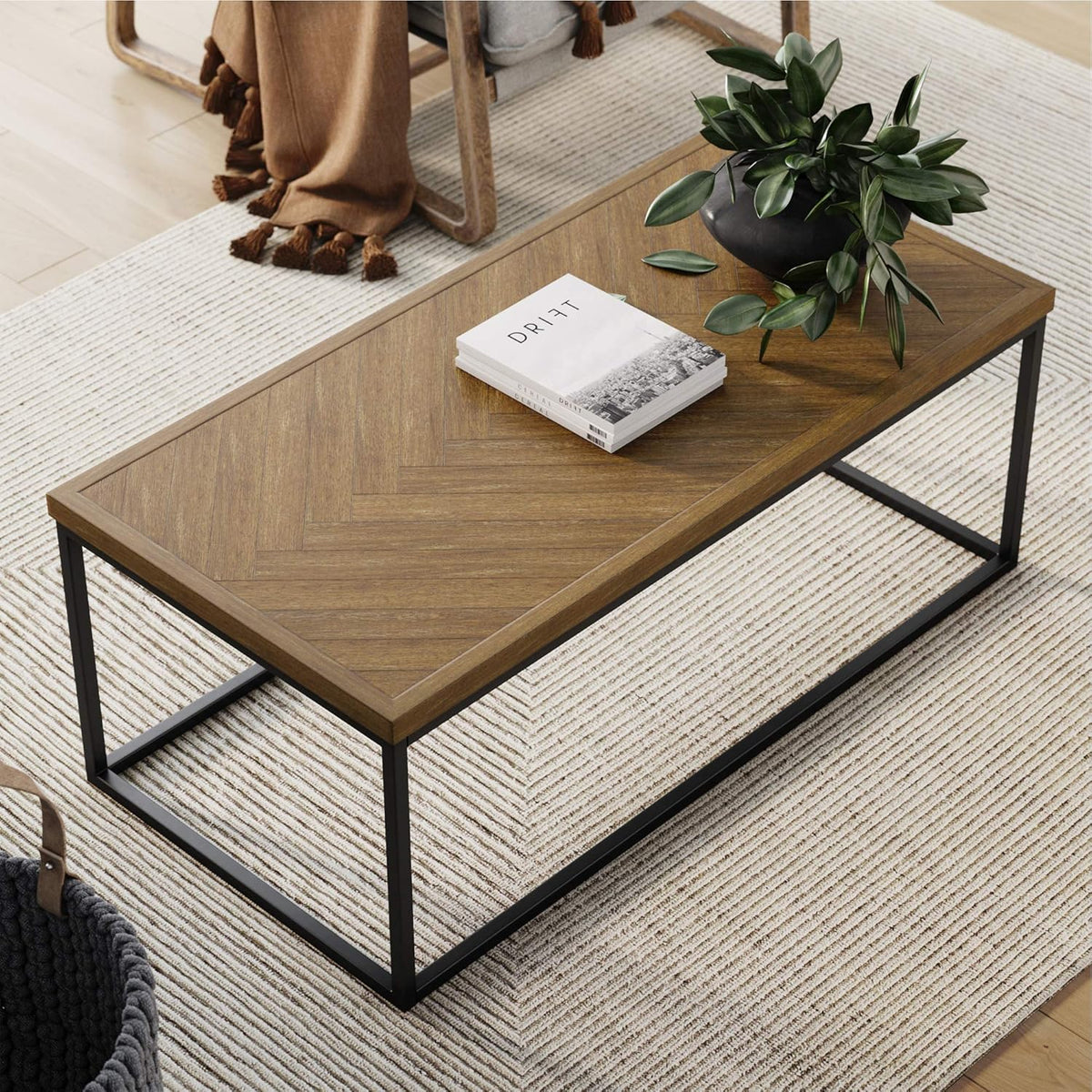 Walnut Acacia Veneer Metal Coffee Table L9244