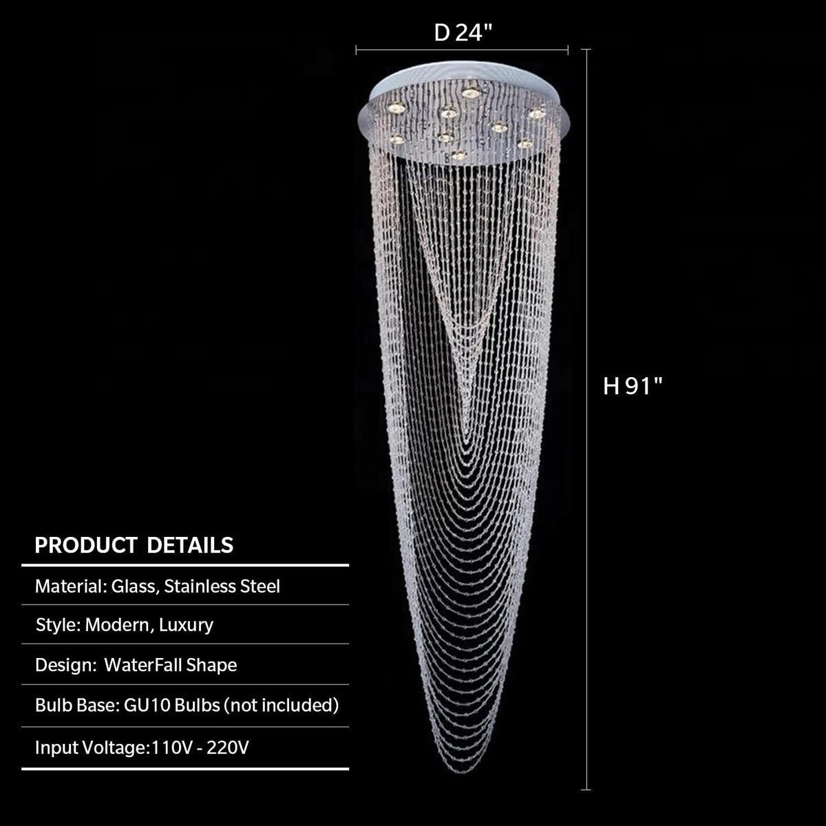 H91'' High Ceiling Modern Crystal Chandelier C539321