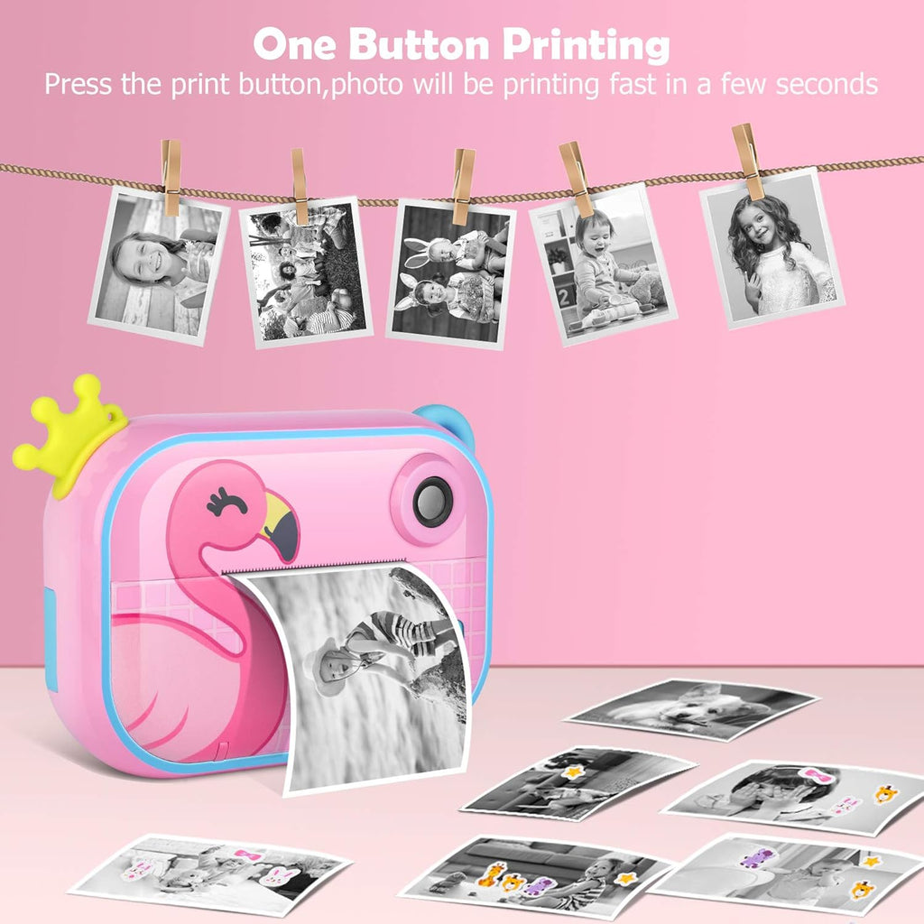Instant Print Camera for Kids, Zero Ink Kids Camera with Print Paper, Selfie Video Digital Camera with HD 1080P 2.4 Inch IPS Screen Z599