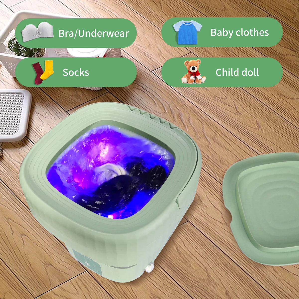 Mini Foldable Washer and Spin Dryer (Green) I148229