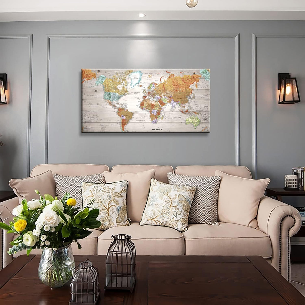 Vintage World Map Canvas Wall Art 20x40 A4216