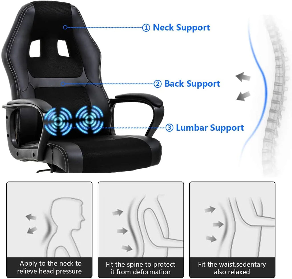 Ergonomic PU Leather High Back Gaming Chair with Lumbar Support T136