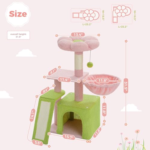 Green 32'' Cat Tree with Sisal Scratching Ramp and Hammock I54563