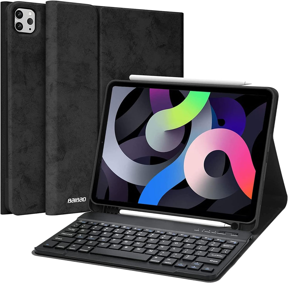 iPad Pro 11 Case with Keyboard for 2021/2020/2018 (3rd/2nd/1st Gen), 10.9 Inch iPad Air 4th Generation, with Pencil Holder and Detachable Wireless Bluetooth Keyboard (Black) I86253