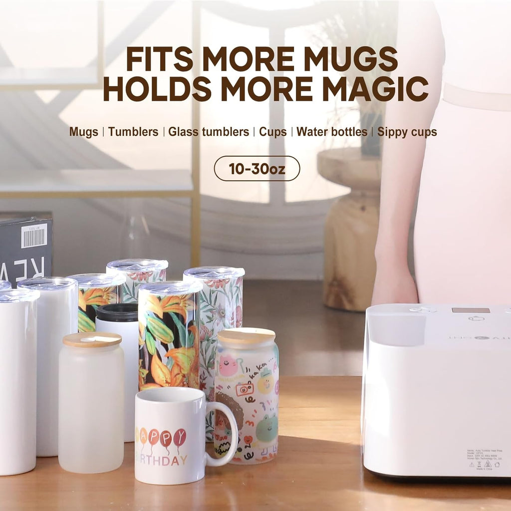 Auto Tumbler Heat Press Machine with 12pack Sublimation Mugs Blanks 11 oz E51372