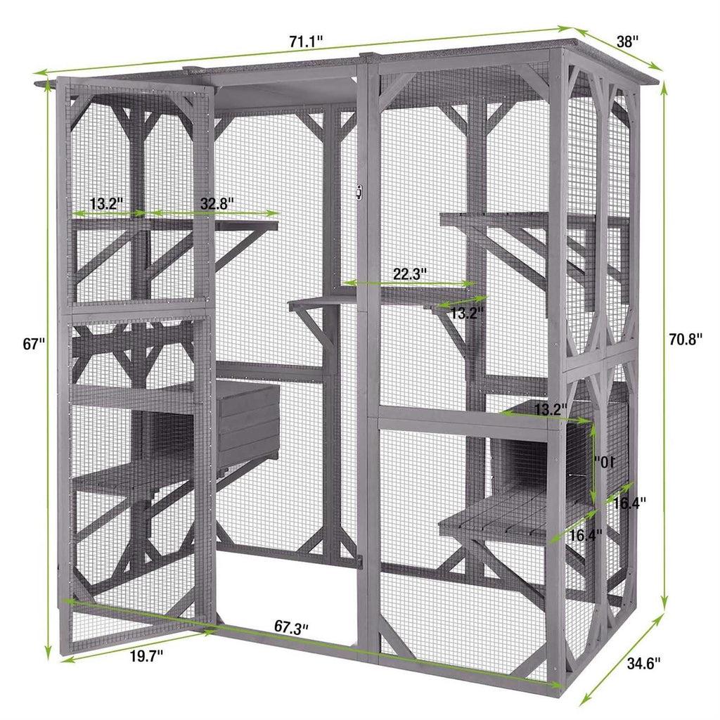 Large Cat House Outdoor Cat Enclosure Indoor Cage Kitty Condo Playpen with Door R907515