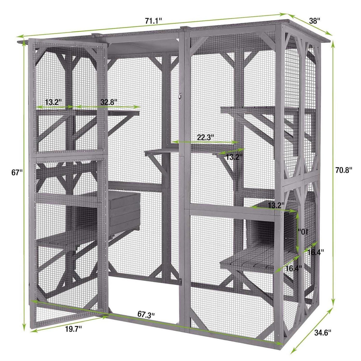 Large Cat House Outdoor Cat Enclosure Indoor Cage Kitty Condo Playpen with Door R907515