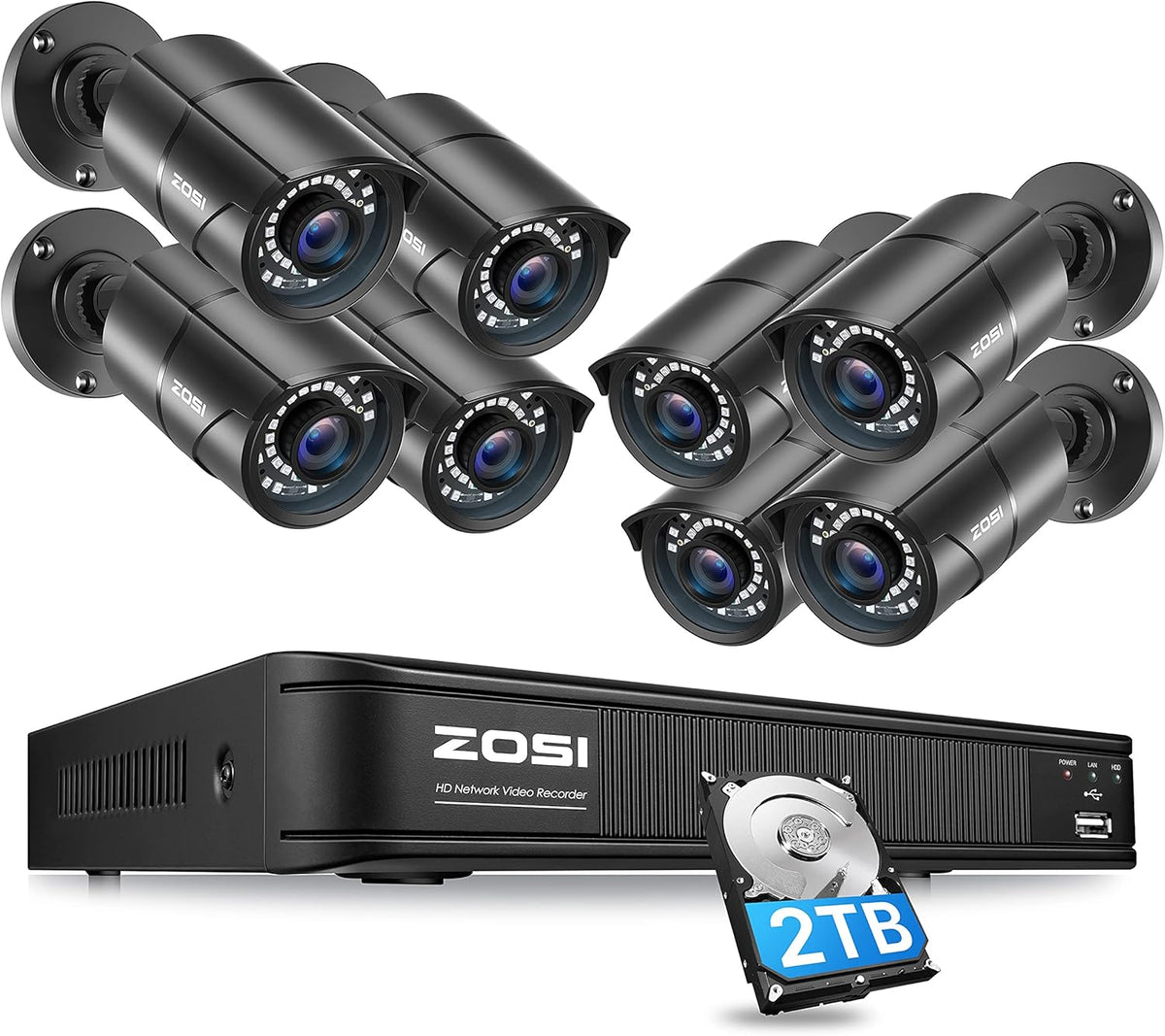 1080p PoE Security Camera System with 8 Cameras and 2TB NVR U983