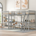 Gray Twin Size L-Shaped Loft Bed with Ladder and 2 Built-in Desks G1602