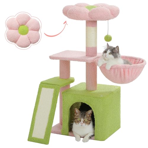 Green 32'' Cat Tree with Sisal Scratching Ramp and Hammock I54563