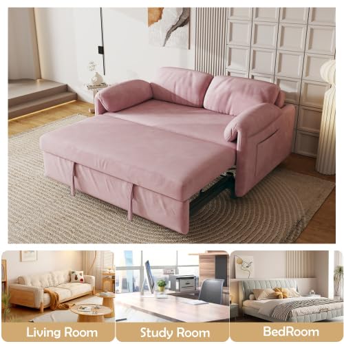 54'' Velvet 2-Seater Pull Out Sofa Bed with Storage Pockets D866193