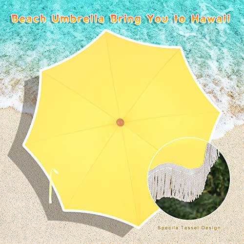 7ft Beach Umbrella with Fringe, UPF50+, Carry Bag L898