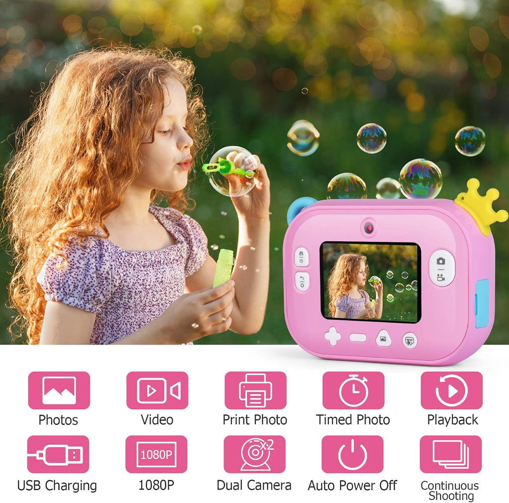 Instant Print Camera for Kids, Zero Ink Kids Camera with Print Paper, Selfie Video Digital Camera with HD 1080P 2.4 Inch IPS Screen Z599