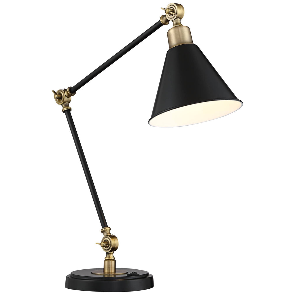 Modern Industrial Desk Table Lamp with USB Charging Port Adjustable Black Antique Brass Q354