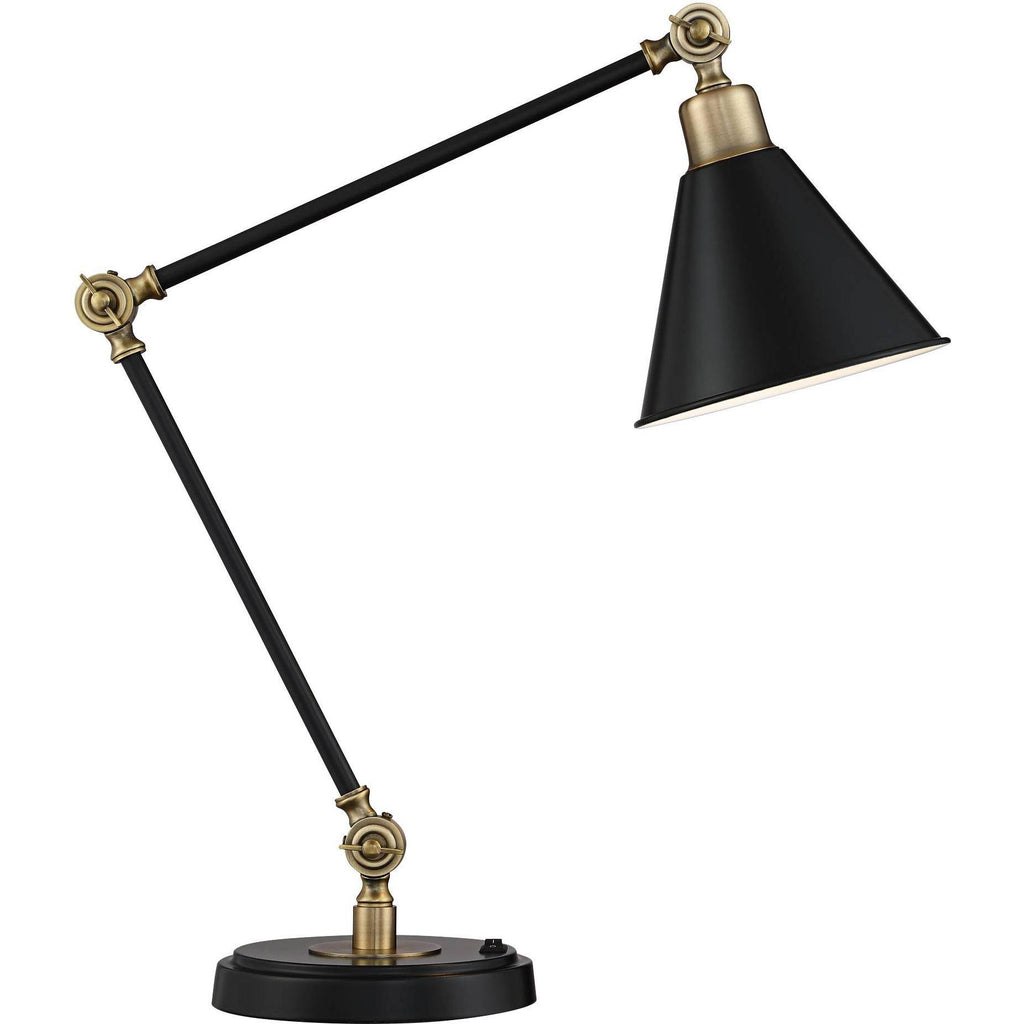 Modern Industrial Desk Table Lamp with USB Charging Port Adjustable Black Antique Brass Q354