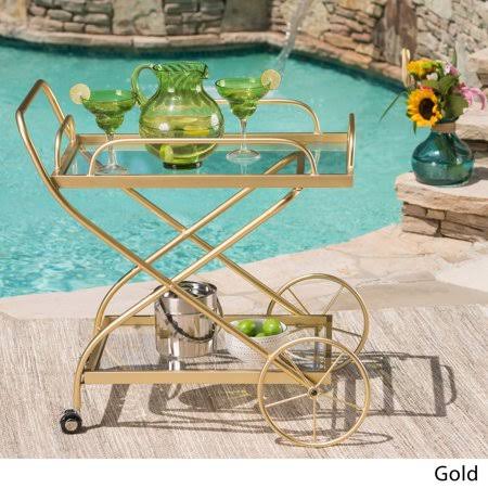 Gold Iron Glass Bar Cart with Shelves A33261