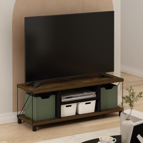 French Oak Grey Black Large Entertainment Stand for TV Up to 55 Inch K4400