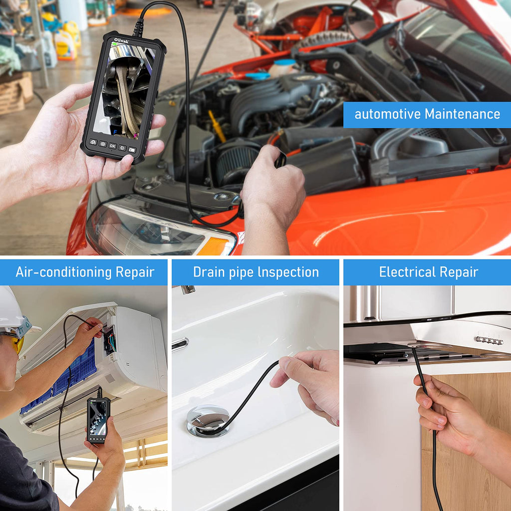 Dual Lens Endoscope Camera 1080P 5.18 IPS Screen 5mm IP67 Waterproof with 7 LED Lights 32GB Card 16.5FT Y136