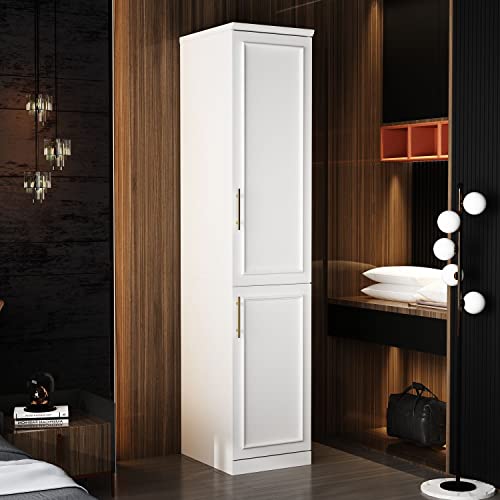 White 2 Door Tall Narrow Wardrobe Closet with Hanging Rod W6052