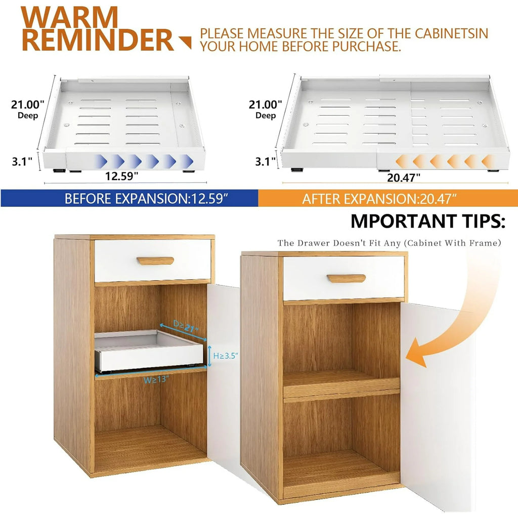 2Pack Expandable Pull Out Cabinet Organizer 21 Inch Deep White R5056