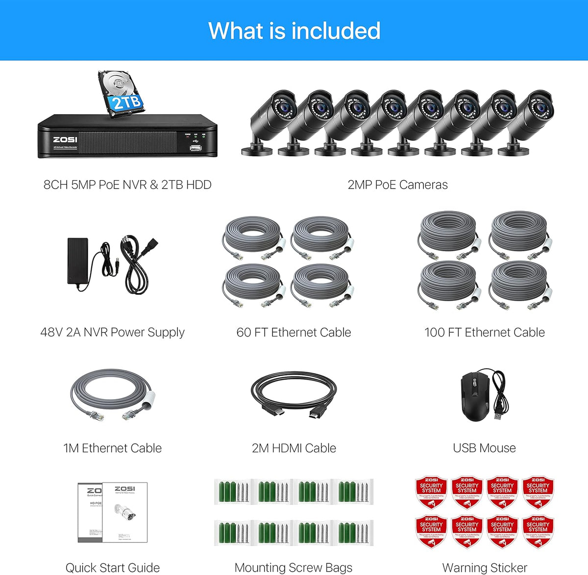 1080p PoE Security Camera System with 8 Cameras and 2TB NVR U983
