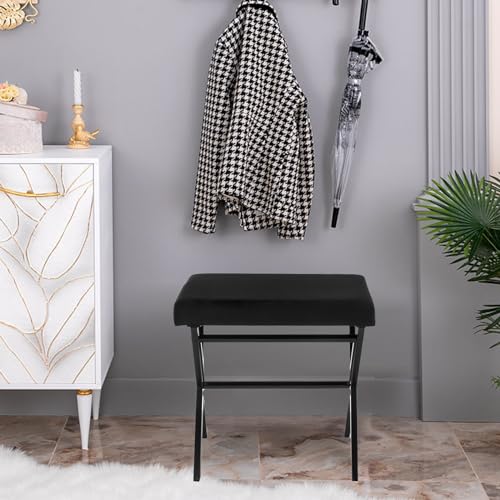 Black Square Thickened Cushion Vanity Stool with Metal X Legs E7809