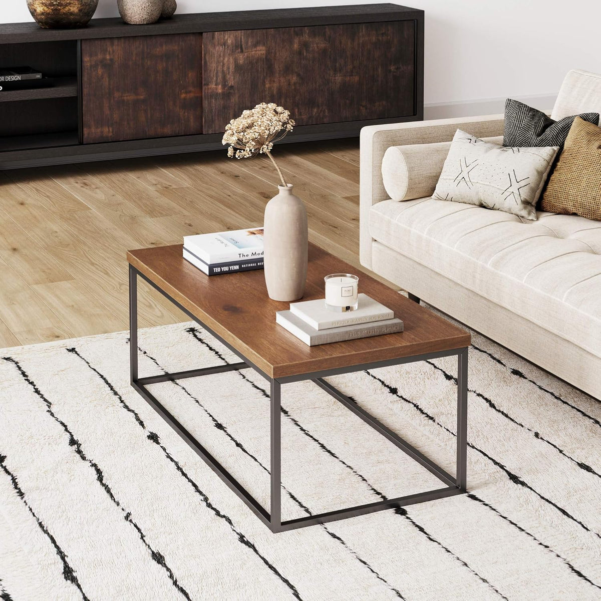 Walnut Acacia Veneer Metal Coffee Table L9244