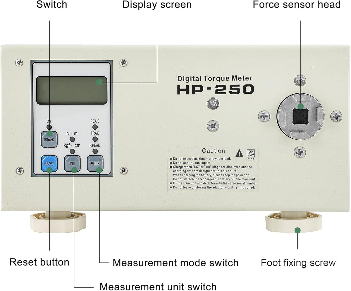 Digital Torque Meter Portable Torsion Meter Screw Driver Wrench Measure Tester Torque Testing Instrument With Calibration Certificate HP-250 Accessory A+B Q726