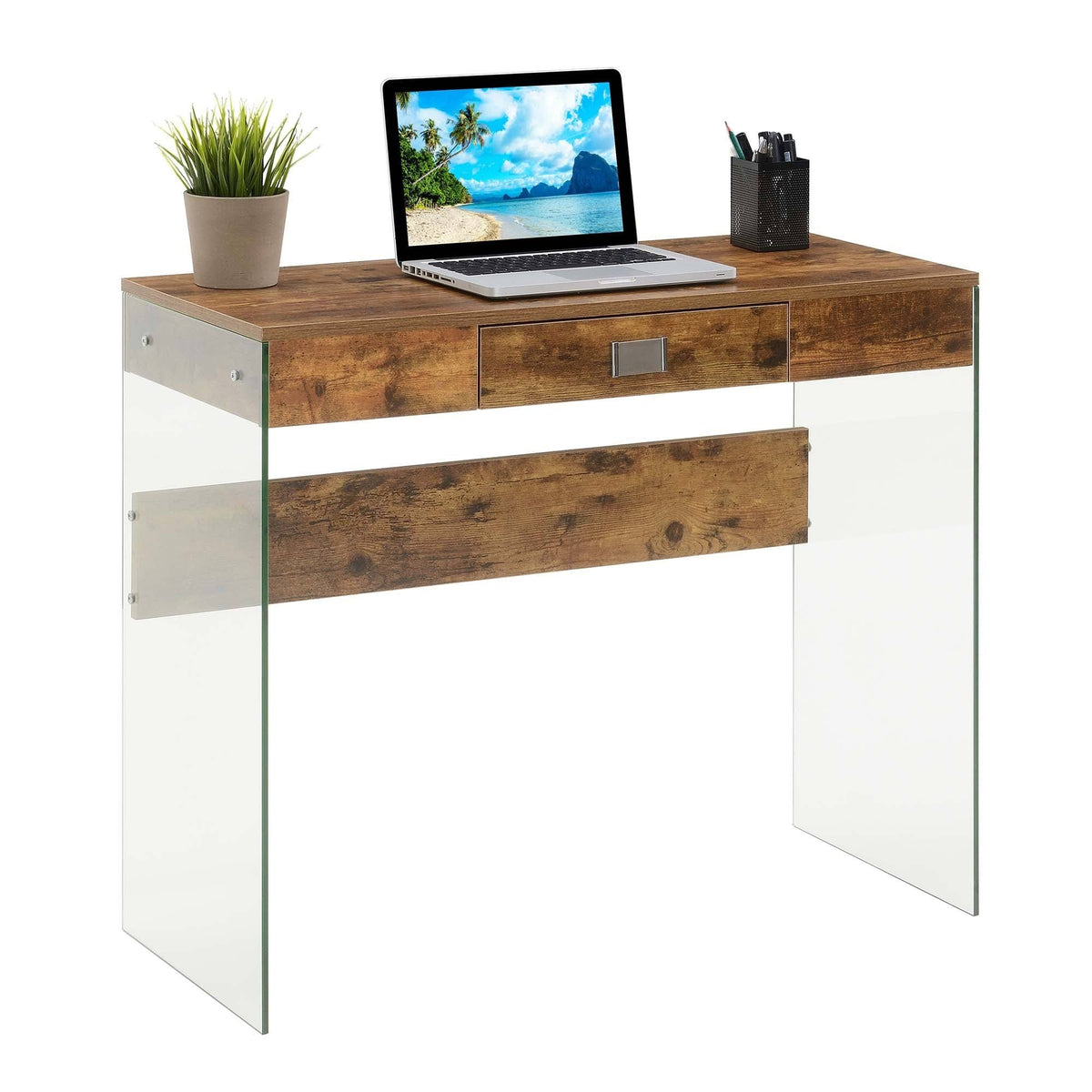 36 in. Glass Desk Gray Marble J787402